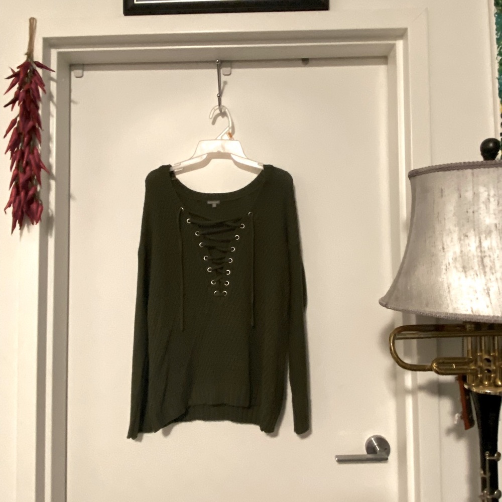 Army green lace top sweater